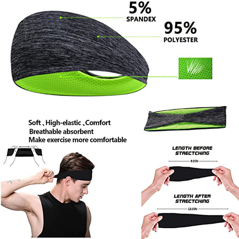 Sweatband elástico para homens e mulheres, Hairbands esportivos, Head Band, Yoga Headwear, Headwrap, Esportes, Workout Hair Accessories, 3pcs