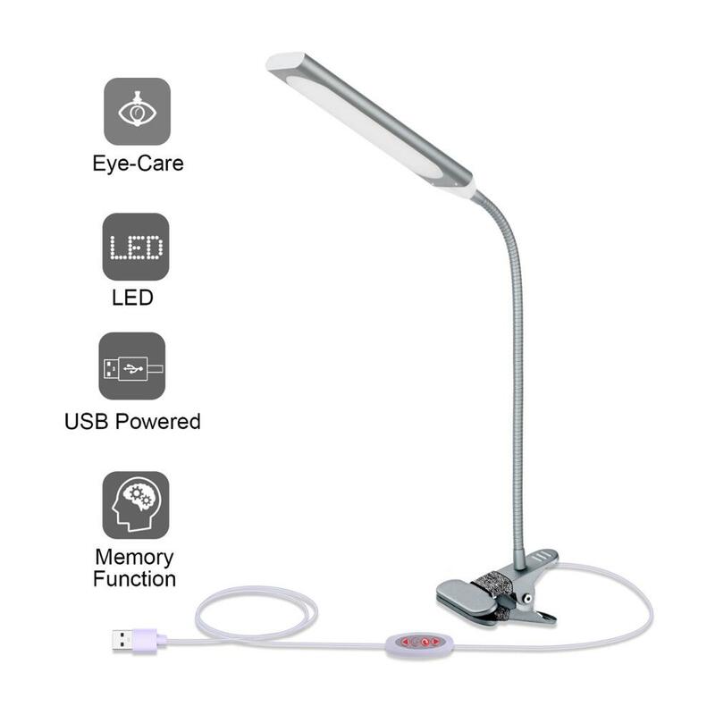 KEXIN 5W LED Clip on Desk Lamp with 3 Modes 1.5M Cable Dimmer 11 Levels Clamp Table Lamp
