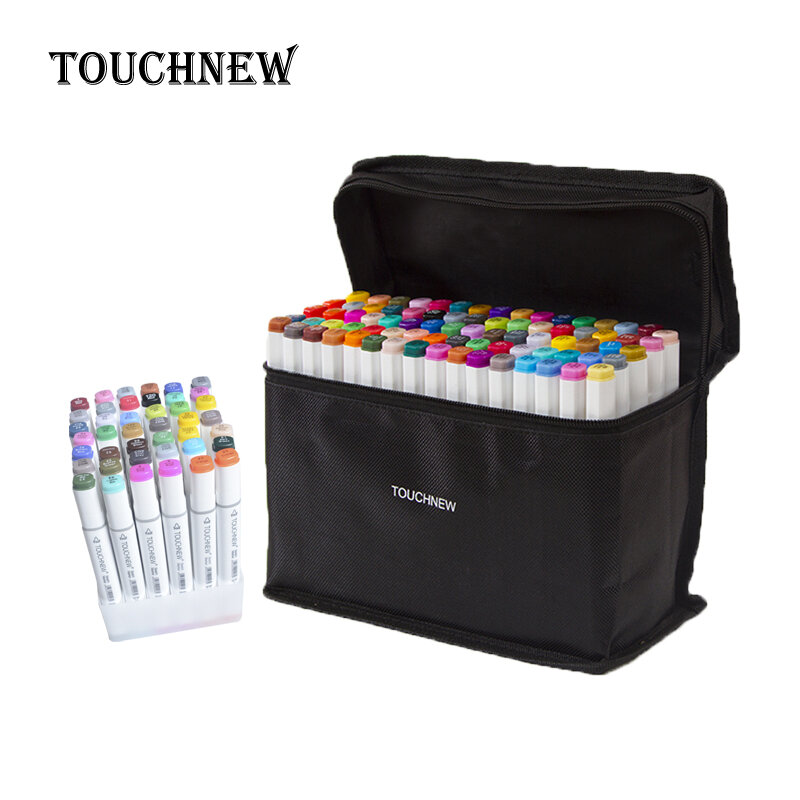 Touchnew 30/40/60/80/168 cores marcadores de esboços para desenho de pintura conjunto de marcador gêmeo álcool tinta material de arte escolar manga
