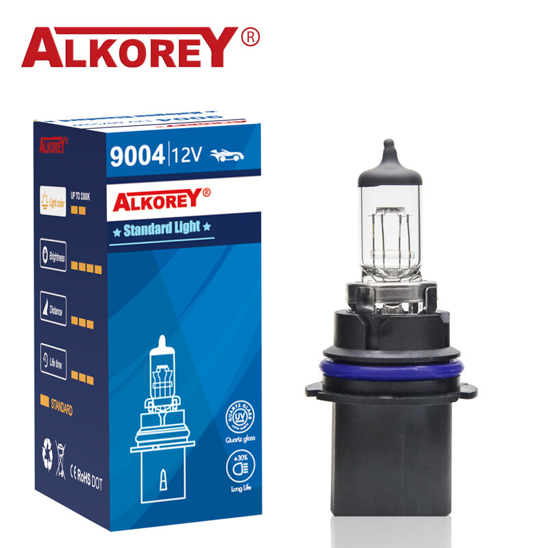 Alkorey-9004 HB1 12V 60/55W 자동 전구 헤드라이트, 하이/로우 빔 자동차 조명 할로겐 램프, 2 개