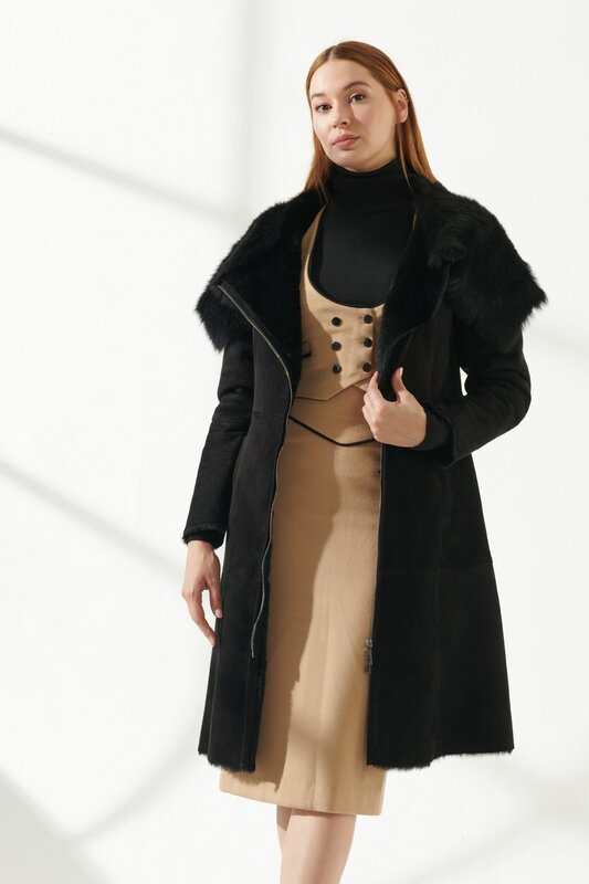 여성용 진짜 양가죽 및 모피 시어링 재킷, 겨울 따뜻한 코트, 새로운 시즌 디자인 의류 제품, 클래식 블랙 색상