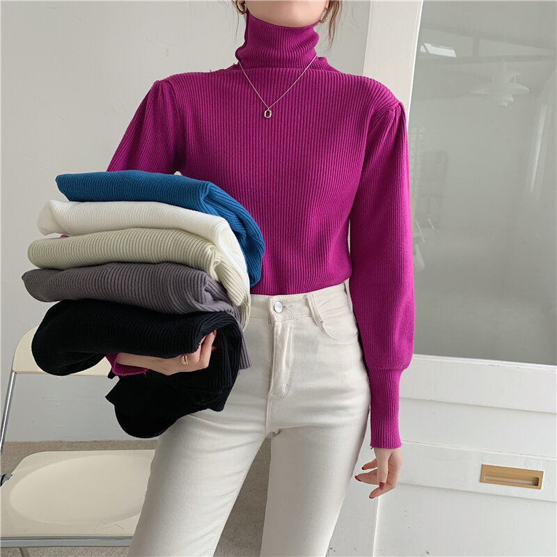 Suéter grueso de cuello alto para mujer, jerseys cálidos de gran tamaño, suéter de manga larga coreano, otoño e invierno, Jersey suelto, color albaricoque y negro, 2022