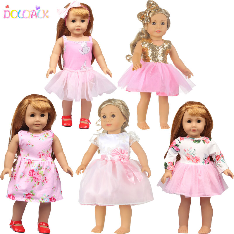2022新かわいいプリンセスドレスセットアメリカのための18インチの人形の服ピンクのスカートセット43センチメートルベビー新生児、og人形玩具