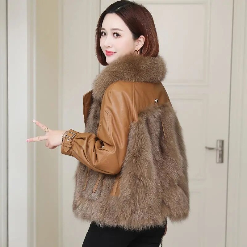 2023 Winter New Style Fake Fur Coat lmitated Fox Fur Short Simulation Leather Fur Coat Imitation Sheep Skin Fur Casual Jacket