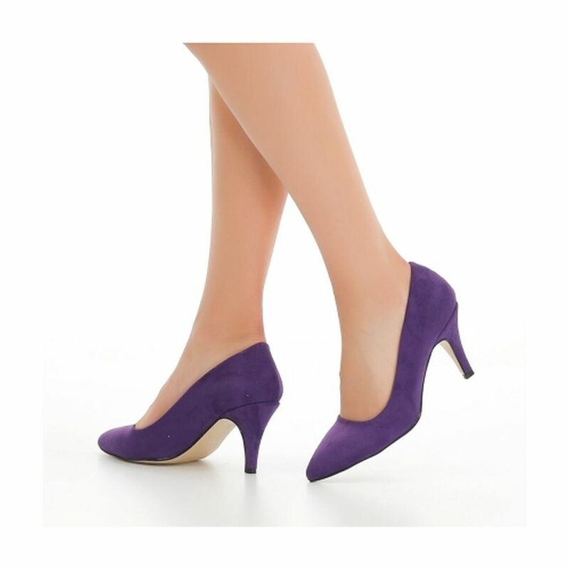 7 centímetros do Salto Do Sapato de Camurça roxo para Mulheres Magras Salto Alto Clássico Baixo Stilettos Dedo Do Pé Fechado Sandálias para a Mulher Sapatos de Salto Baixo do Vestido