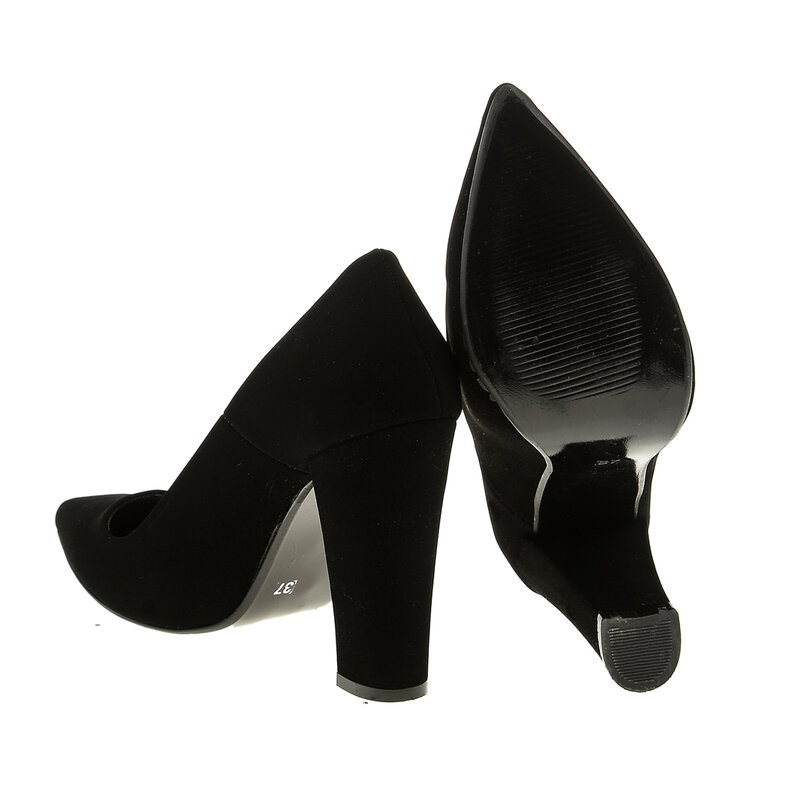Preto camurça sapatos de salto alto para mulher sapatos de salto sandálias bloco mulher bomba sapatos dedo do pé fechado tamanho grande 34-45