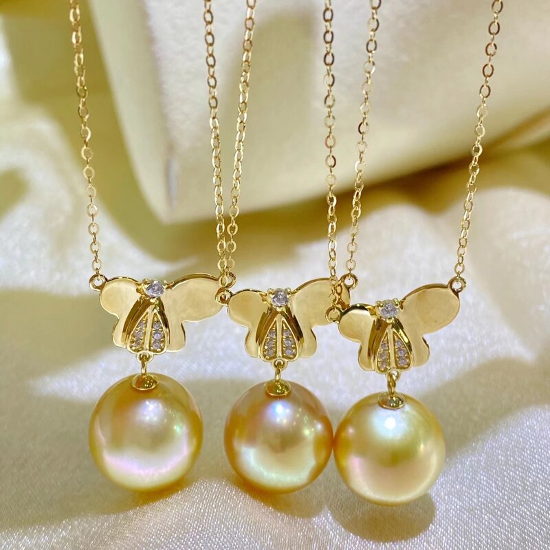 Madalena sarara pure 18k ouro feminino pingente colar estilo borboleta diamante inlay southsea dourado pérola de água salgada peaau750 feito