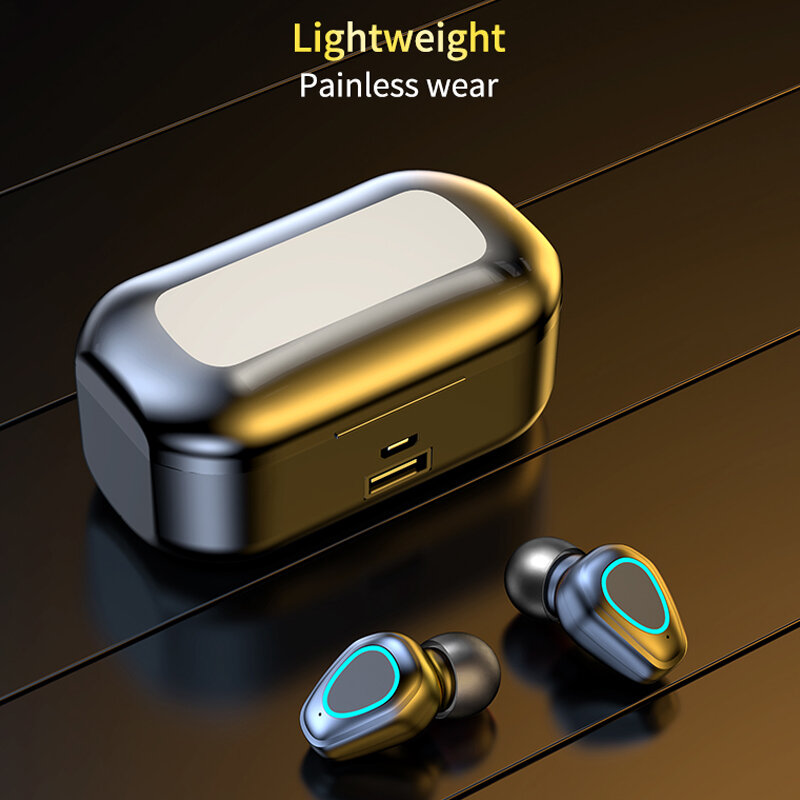 Auriculares inalámbricos TWS con Bluetooth 5,2, caja de carga de 3500mAh, Auriculares deportivos impermeables con reducción de ruido y micrófono