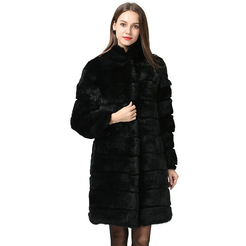 Abrigo de piel de conejo para mujer, Chaqueta larga suave y cálida de color Rex Natural, abrigo grueso de lujo de talla grande, novedad de invierno, 2022
