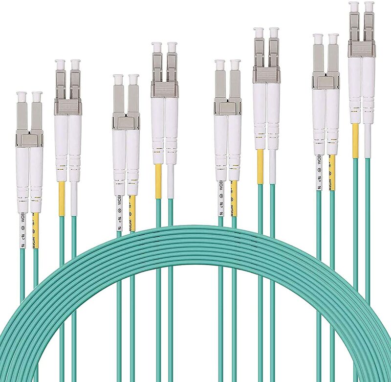 Cable de conexión de fibra óptica OM3 LC a LC, 50/125, Duplex, multimodo, LSZH, 3m/10 pies, 4 Uds.