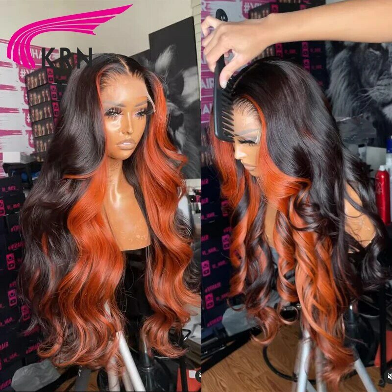 Ginger Highlight Human Hair Wavy 13X4 Lace Front Wig Human Hair Wigs Highlight Orange Color Brazilian Remy Wigs For Women