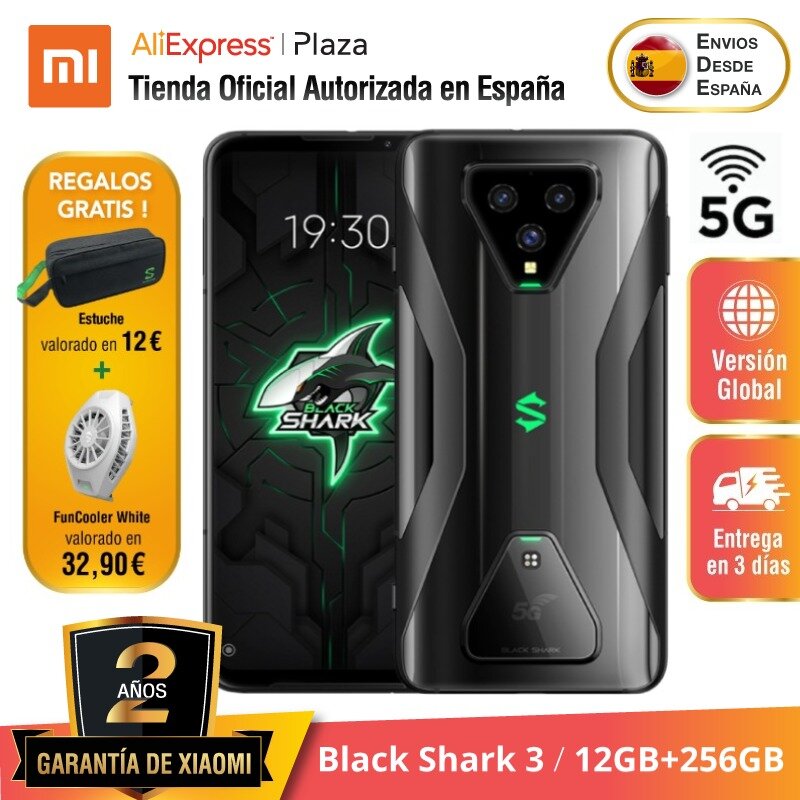 [Versión Global Para España] สีดำShark 3 (Memoria Interna 256GB, 12GB De RAM, Snapdragon 865, 65W Hyper Charge 4720)