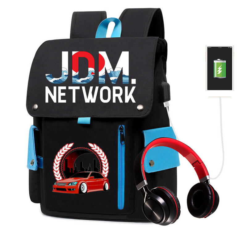 Mochila moderna para hombre y mujer, bolso escolar antirrobo con puerto de carga USB para adolescentes y estudiantes JDM