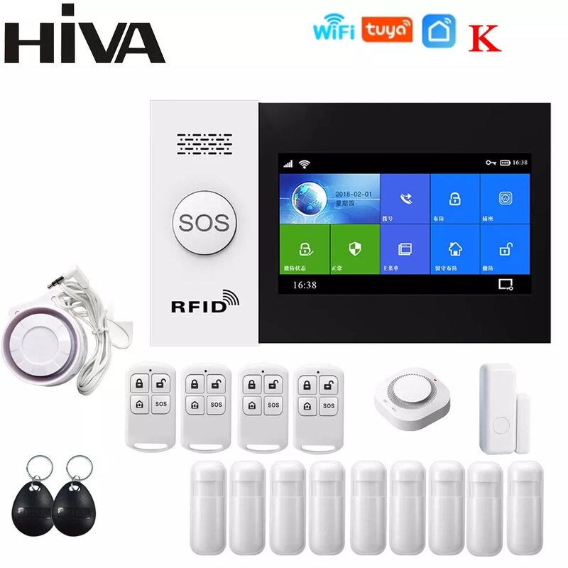 HIVA-sistemas de alarma de seguridad para el hogar, dispositivo con Sensor de movimiento Pir, Wifi, Gsm, Tuya, Smart Life, funciona con Alexa