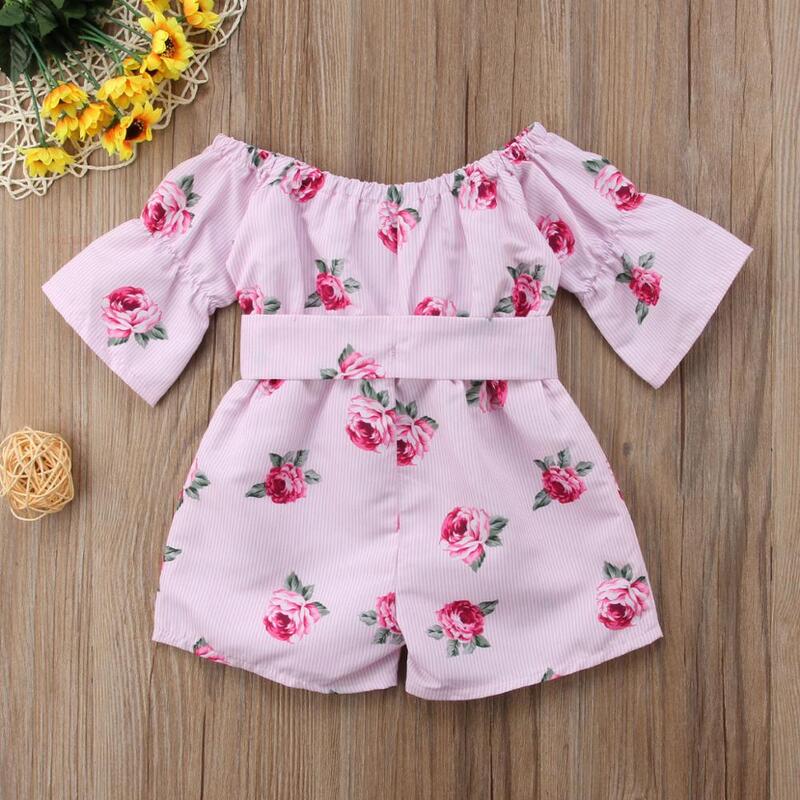 Kinder Baby Mädchen Blume Strampler Off Schulter Bogen Overall Sunsuit Sommer Outfits Kleidung 2020 Heißer