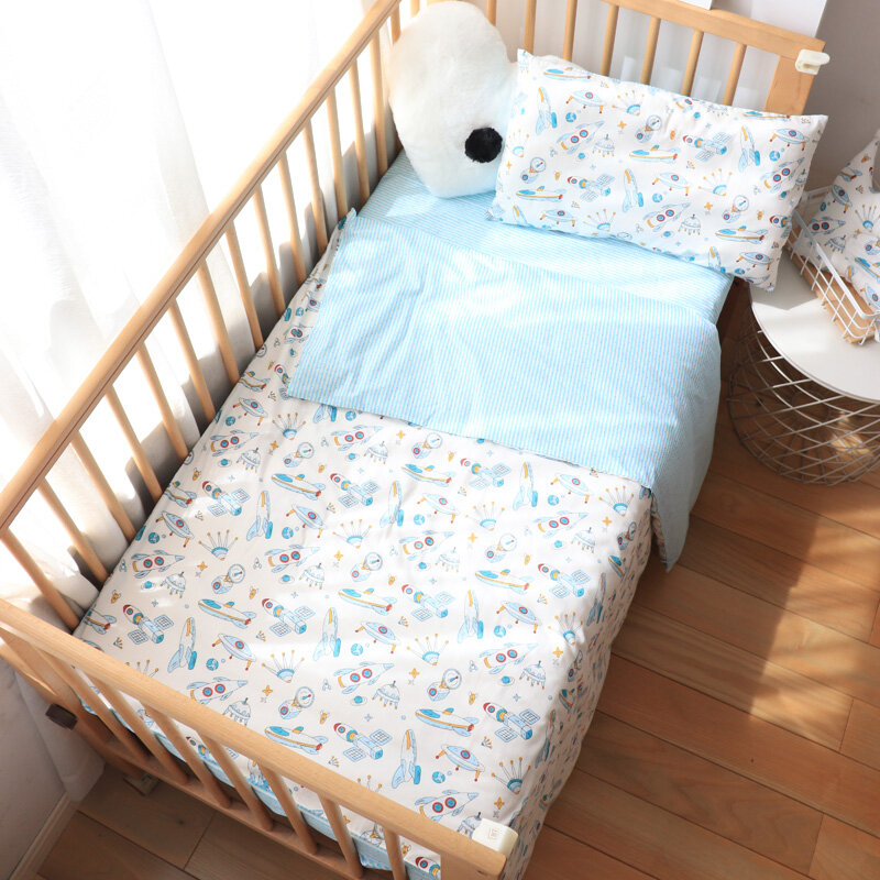Estrela Padrão cama Set para recém-nascidos, bebê, Kid Roupa de cama, Boy Pure Cotton, Woven Berço cama, Duvet Cover, Pillow Sheet, 3Pcs