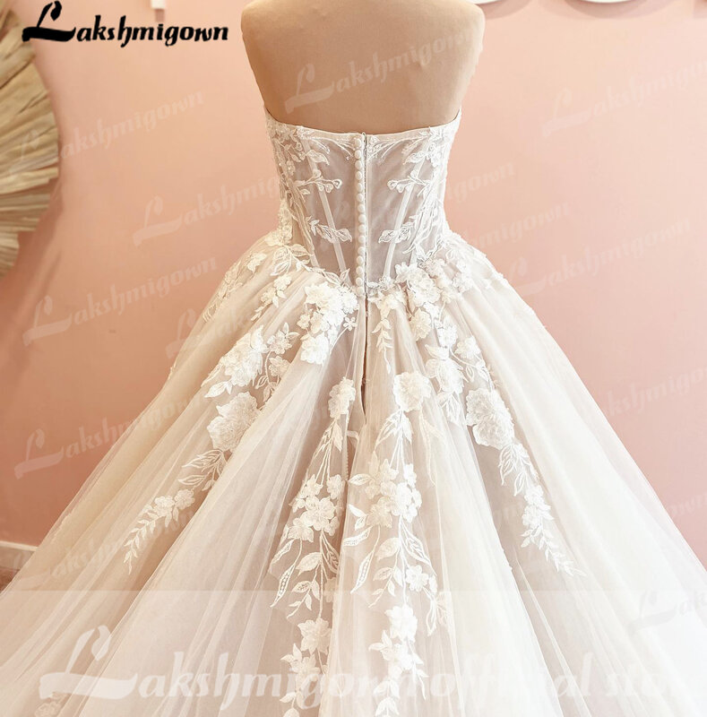 Luksusowa suknia ślubna na pociąg wetido tiulowa suknia ślubna cywilny bez rękawów koronkowy gorset suknia ślubna szata de mariee