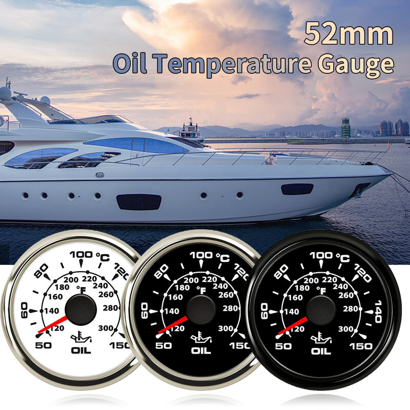 Indicador de temperatura de combustible, indicador de temperatura de aceite impermeable, 52mm, 50-150 ℃ Medidor con retroiluminación de 8 colores para coche, barco, yate, 9-32V