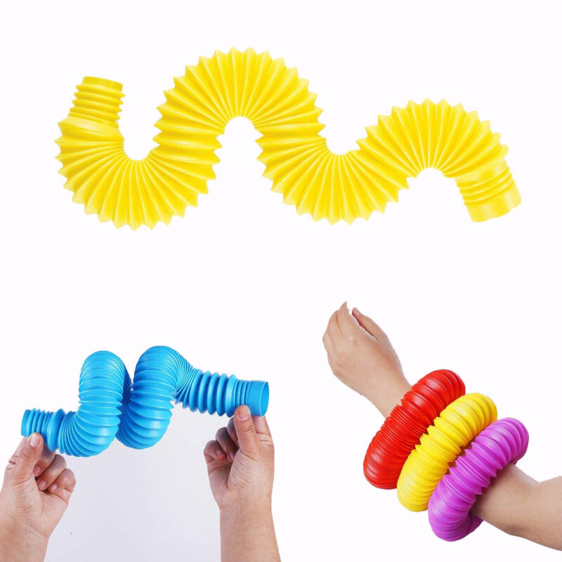 Tabung POP Besar Warna Bergelombang Tabung Plastik Meregang DIY Mainan Sensorik Fidget Relief Ventilasi untuk Anak-anak 3-5 Mainan Kecemasan & Stres Tabung XL