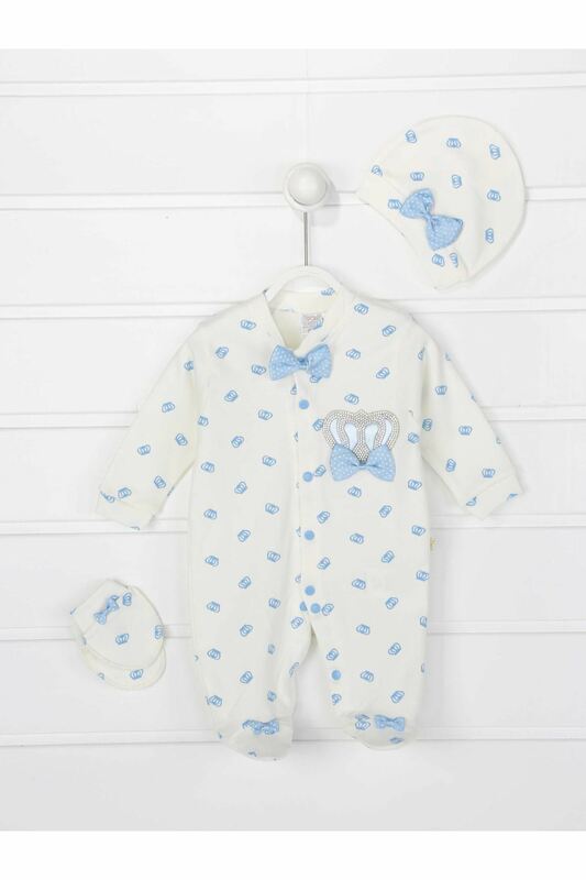 Blue King Crowned Male Baby 3 PCs Rompers