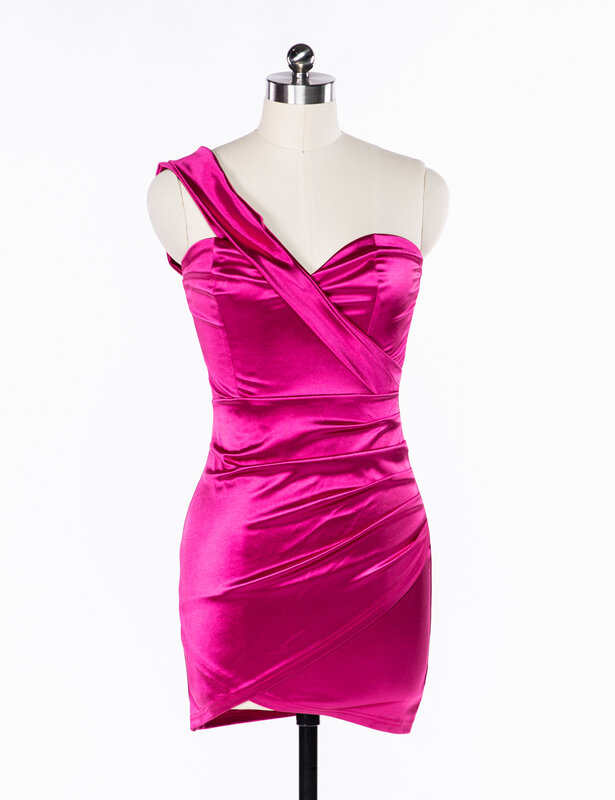 Женское платье на одно плечо без бретелек DIWU, однотонное стрейчевое Платье-футляр, элегантная Клубная одежда, атласное платье