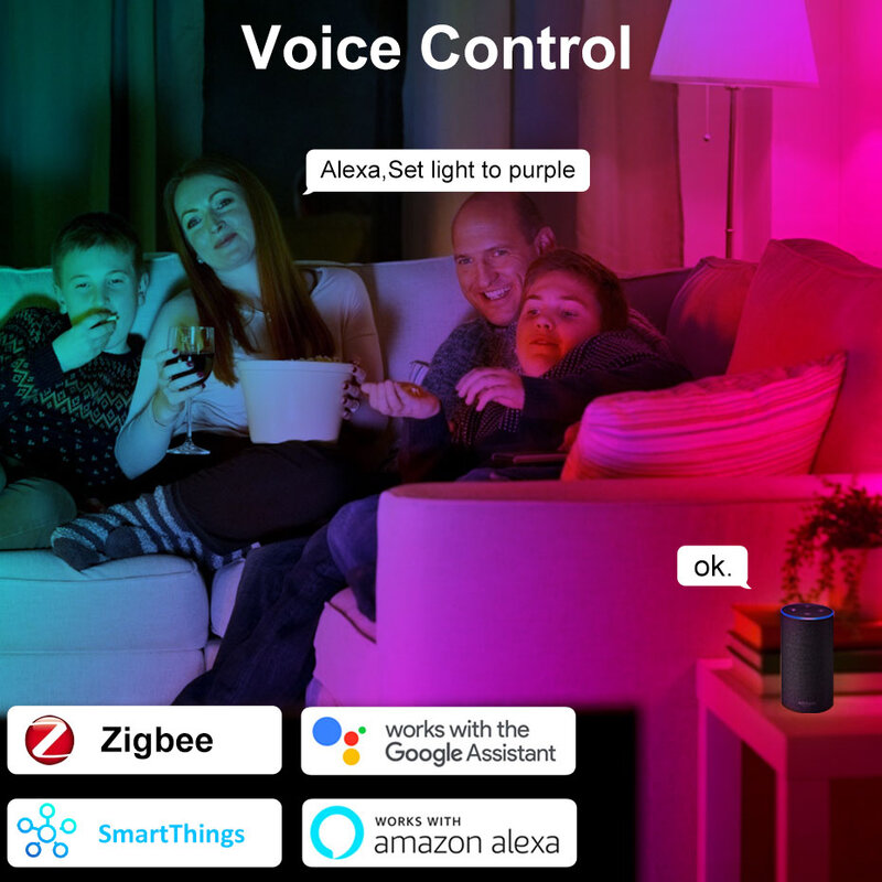 Умсветильник Светодиодная лампа Tuya Zigbee E27, лампа с изменением цвета, 12 Вт, 15 Вт, с поддержкой Wi-Fi, с регулировкой яркости, работает с Alexa Google Home