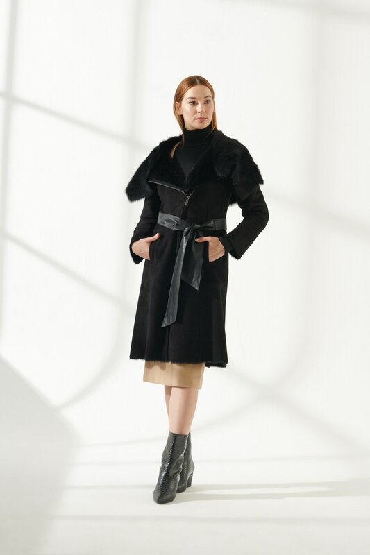 ผู้หญิง Shearling แจ็คเก็ตของแท้ Sheepskin และขนสัตว์ฤดูหนาว Warm Coats ใหม่การออกแบบผลิตภัณฑ์เสื้อผ้าสีดำคลาสสิก