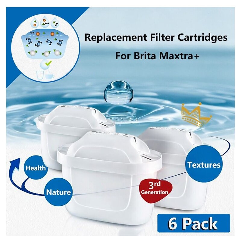 BRITA MAXTRA 6 Pieces Universal Style Water Filter Cartridges for Jugs  Activated Carbon Element Reduces Lead Arsenic and More