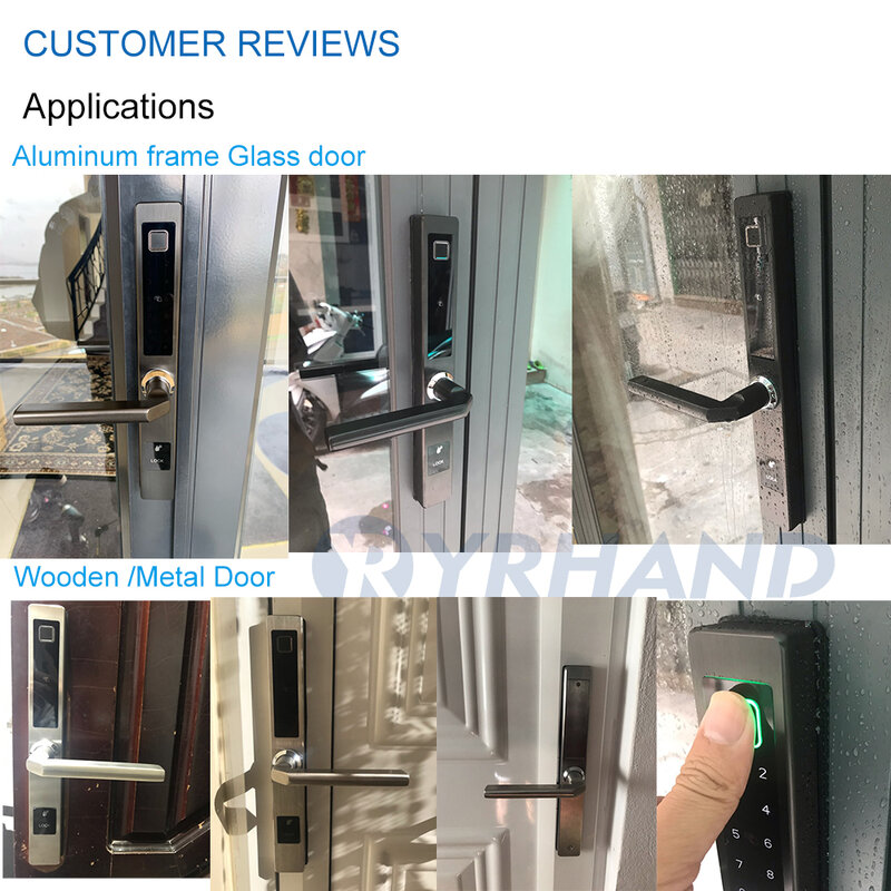Cerraduras biométricas de puerta con huella dactilar, cerradura de puerta inteligente electrónica, cerradura de código de tarjeta RFID para puerta de vidrio de aluminio, impermeable, europeo