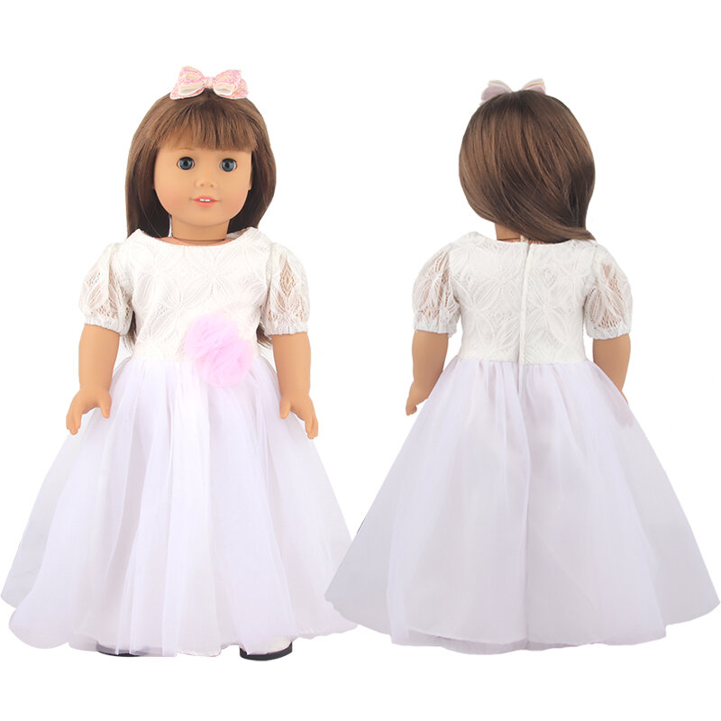 Americano 18 Polegada menina boneca vestido de casamento branco vestido de princesa para 43cm bebê recém nascido boneca vestido de noite para og, diy, boneca bjd brinquedo
