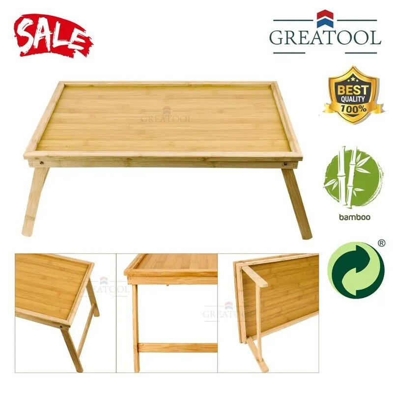 Bambu mesa dobrável de madeira para café da manhã na cama, laptop, mesa, sofá simples, bandeja de jantar