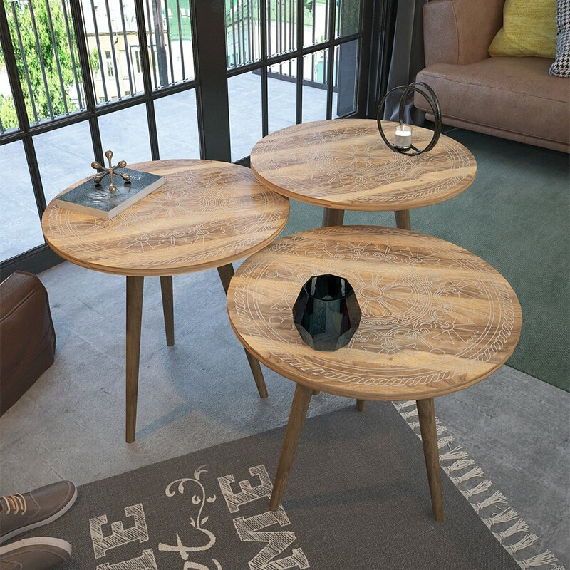 Mesa de café mesa de serviço de café mesa redonda sala de estar, mesa de café grande mesa de apresentação pé de madeira