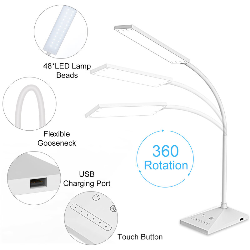 KEXIN-Touch Sensor Desk Lamp, 5 modos de mesa de luz, Eye-Caring lâmpada de leitura, 72 LED
