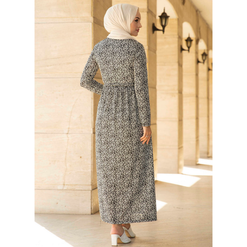 Women Dress New Season 2022 Floral Pattern Autumn Winter 2 Piece Hijab Knitwear Suit Islamic Muslim Clothing Long Cardigan Model