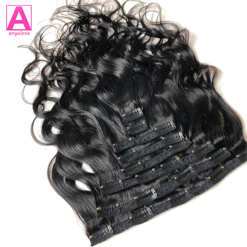 Extensões de cabelo humano para mulheres, extensão de cabelo com grampo, cabeça cheia, onda do corpo, brasileiras, 120g por conjunto