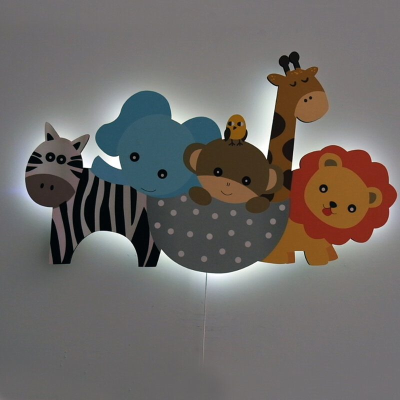 Safari Dieren Houten Design Verlichting Decoratieve Moderne Slaapkamer Muur Lampen Led Licht Nachtlampje 2021 Model 016