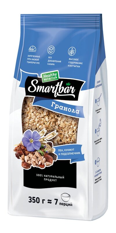 Granola con semillas de lino, sésamo y girasol, smartbar 350g.