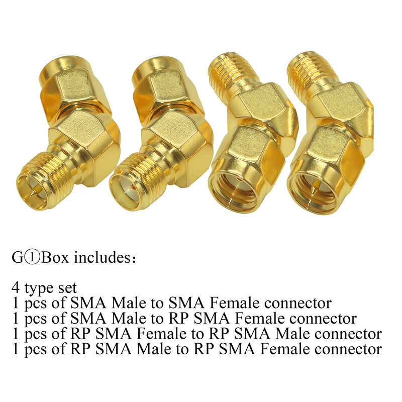 Kit de adaptador SMA de 45 grados, conector coaxial RF chapado en oro, macho/hembra a RP SMA, unids/lote 4, 2 unids/lote