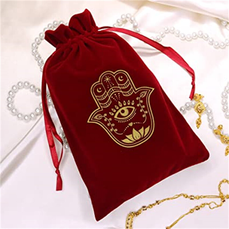 SheepSew-Bolsa de regalo de terciopelo para joyería de 6x9 ", bolsas de terciopelo con cordón de mano de Fátima, bolsa de Runas de Tarot, bolsa de dados, bolsas de viaje