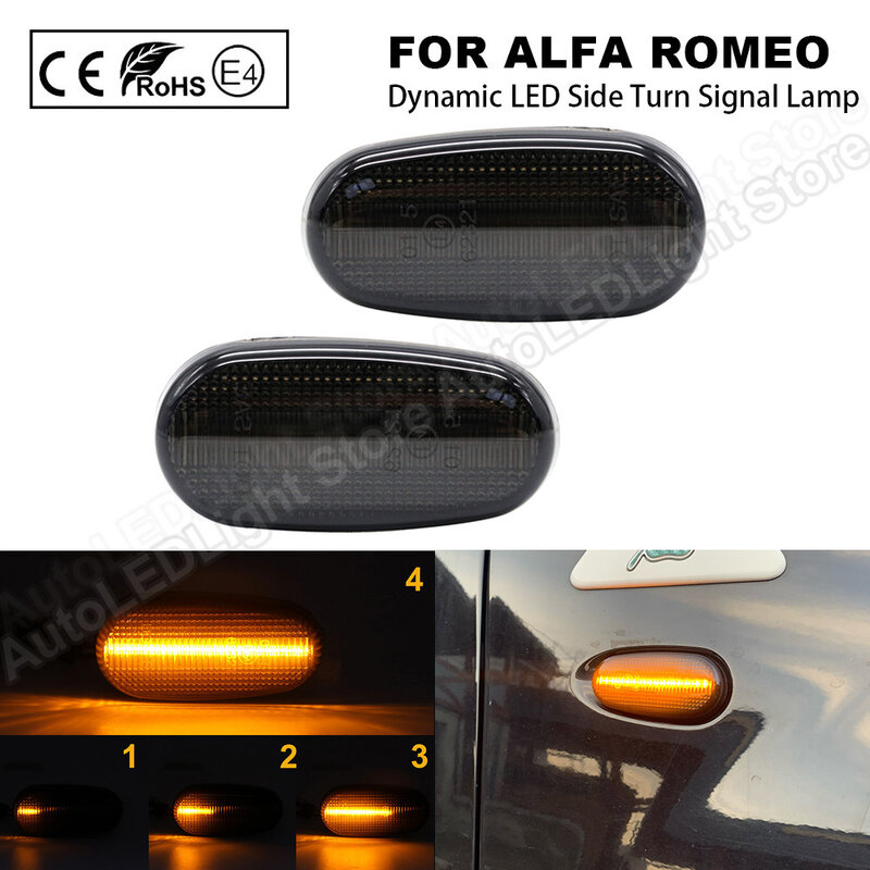 2Pcs For Alfa Romeo Mito 147 GT Fiat Bravo Dynamic LED Side Marker Light Arrow Turn Signal Blinker Indicator Lamp Clear/Smoke