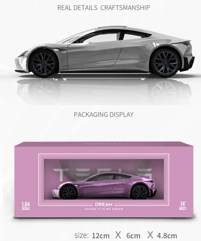 ขายร้อน!!! 1:64 Tesla Roadster Diecast รถใหม่มาถึงบ้านตกแต่งรถของเล่นโลหะผสม Dream รุ่น