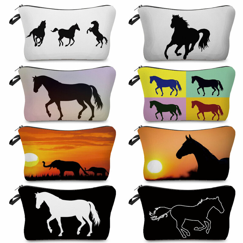 Sunset Horse Print Cosmetic Case Woman Lady Makeup Bag Portable Travel Beach Storage Bag Best Gift Cosmetic Bag Lipstick Pouch