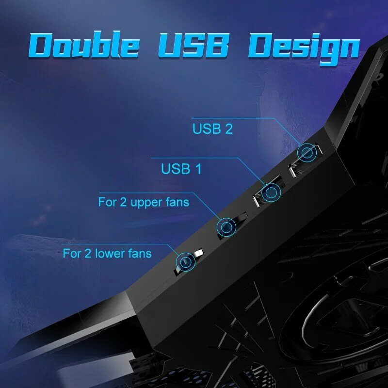 Coolcold-almohadilla de refrigeración para ordenador portátil, enfriador para juegos, soporte con cuatro ventiladores y 2 puertos USB para portátil de 14 a 17 pulgadas
