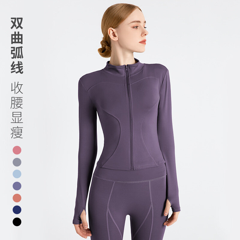 Camisa deportiva de manga larga para mujer, Top transpirable para entrenamiento en el gimnasio, chaquetas de Yoga con cremallera y orificios para los dedos, novedad de 2022