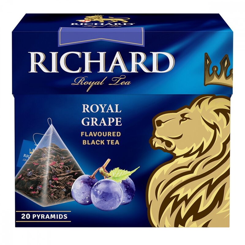 Chá richard "uva real", preto com uva, 20 pirâmide