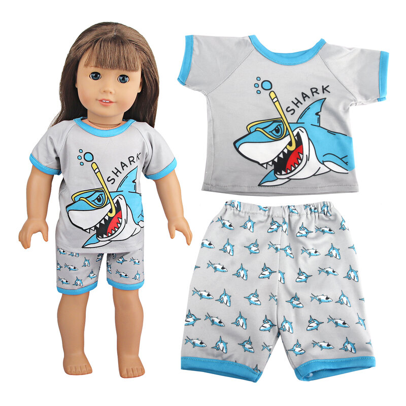 Conjunto de camiseta y pantalones cortos de tiburón para bebé recién nacido, pijama para muñeca de Niña Americana de 18 pulgadas y 43cm, juguete OG