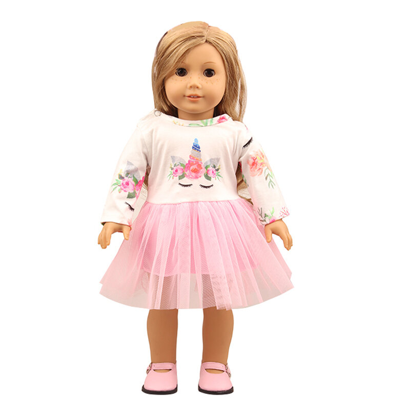 Новое милое розовое платье с животными + головной убор для американской куклы 18 дюймов, Одежда для кукол, аксессуары, комплект с юбкой для новорожденных 43 см, кукла и