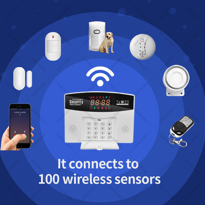 Sistem Alarm Wifi GSM, nirkabel berkabel detektor Tuya rumah pintar Host keamanan Keyboard layar LED kompatibel Alexa Google Home