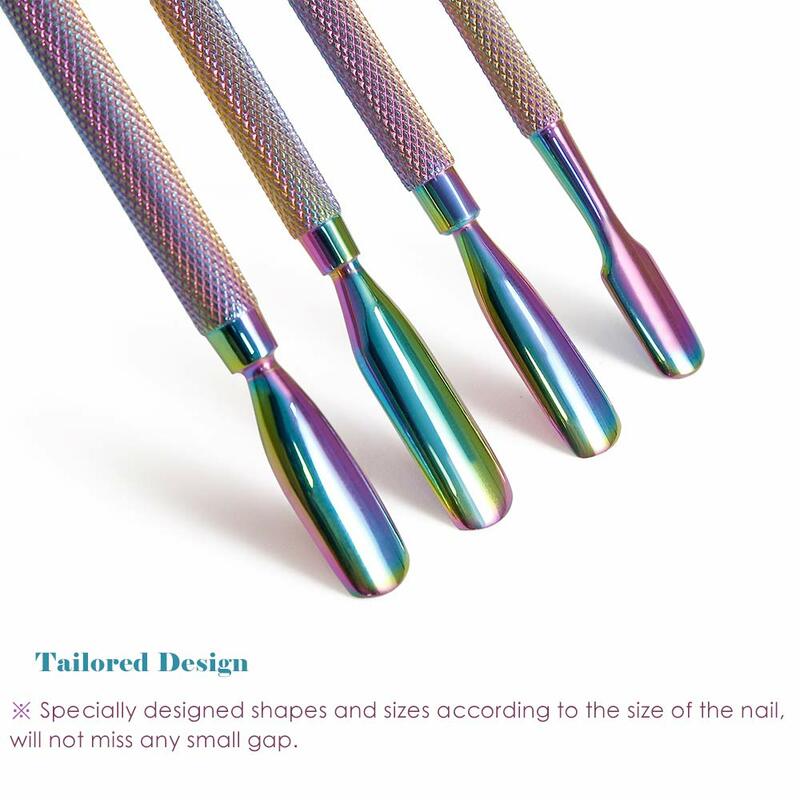 Bng 2 Way Rainbow Nail Art Gereedschap Rvs Cuticle Pusher Essentieel Cuticle Lepel Pusher Pedicure Manicure Care Cleaner