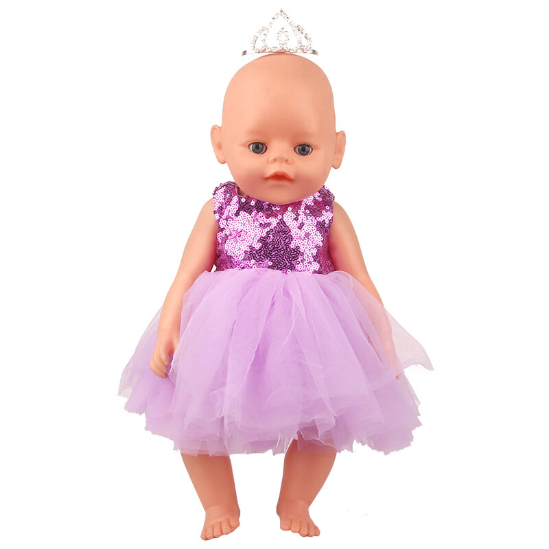 Rok Payet Boneka Perempuan 18 Inci Amerika Pakaian Mini Dress Berkilau Lucu untuk Bayi 43Cm Baru Lahir, OG, Mainan Aksesori Boneka DIY